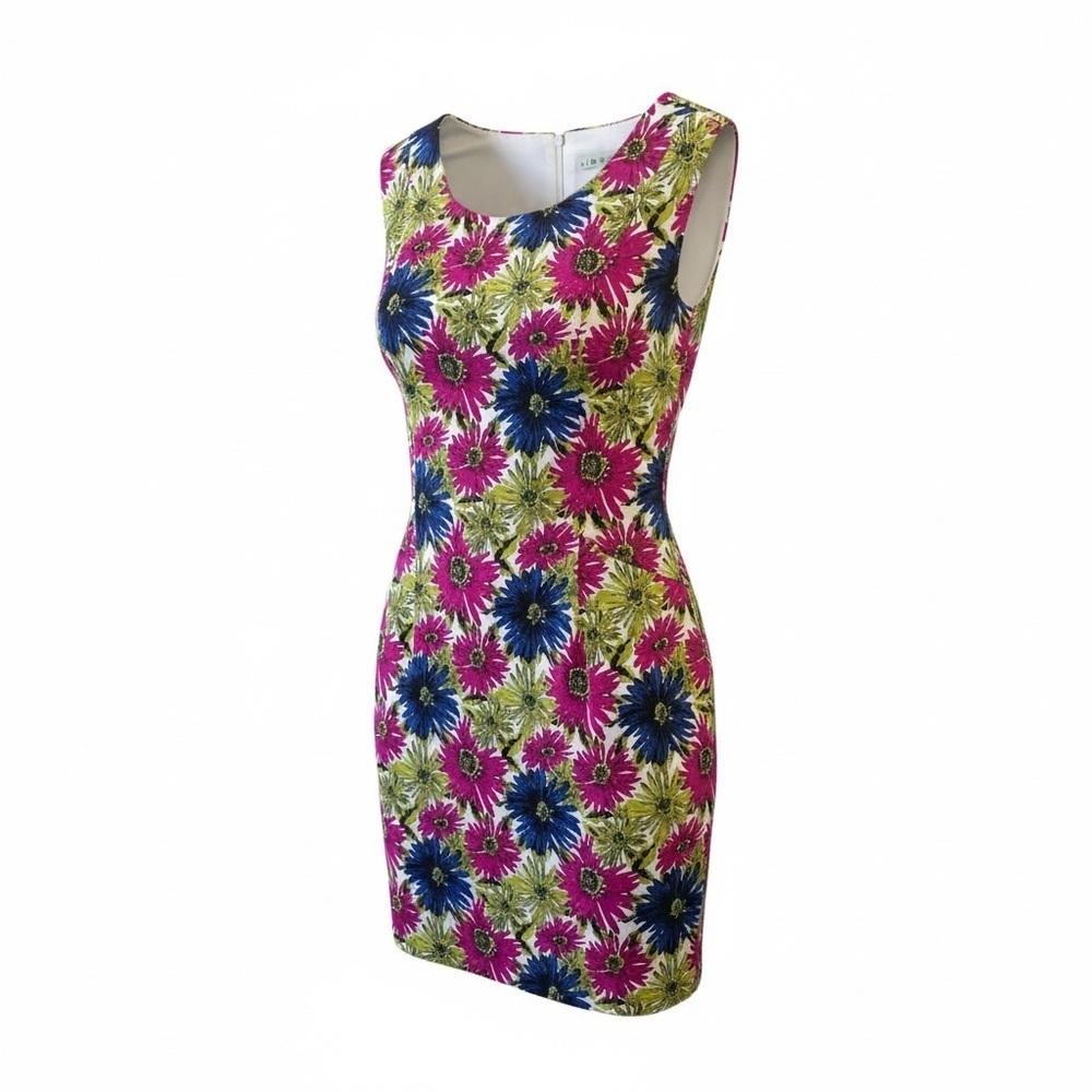 Cleo Petite Spring Summer Dress, Sleeveless, Lined, Bright Floral, Back Zipper